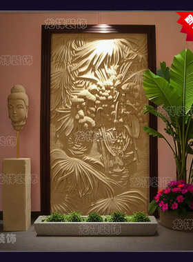 砂岩浮雕棕榈叶壁饰室内外壁挂酒店背景墙装饰走道花草壁画外墙砖