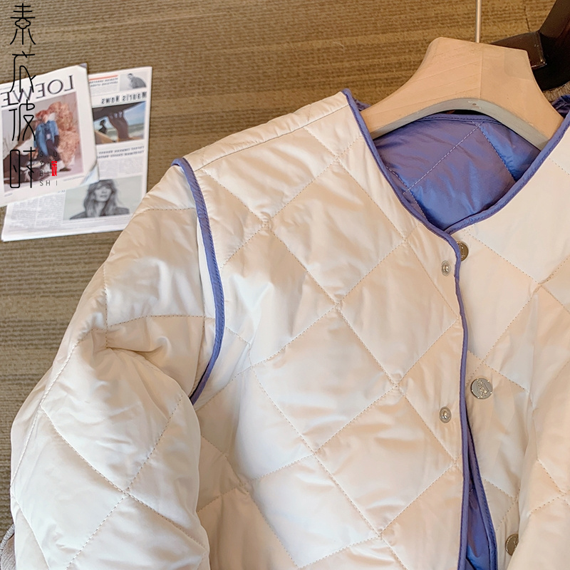 素衣彼时3244秋冬女士双面穿菱格棉衣外套纸样慵懒港风棉服纸样板 - 图0