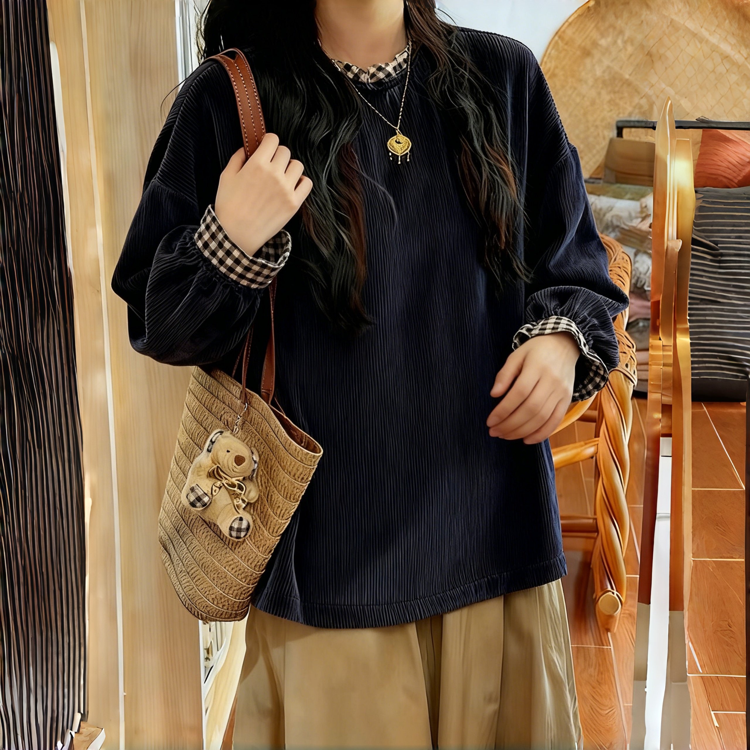 素衣彼时3724春秋女士上衣纸样日系灯芯绒喇叭花边袖宽松衬衫样板,淘宝优惠券,粉丝福利购,淘宝优惠卷