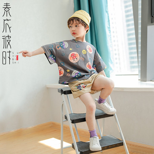 素衣彼时1505夏男童短袖短裤两件套裁剪图中小童套装手工diy纸样 - 图2