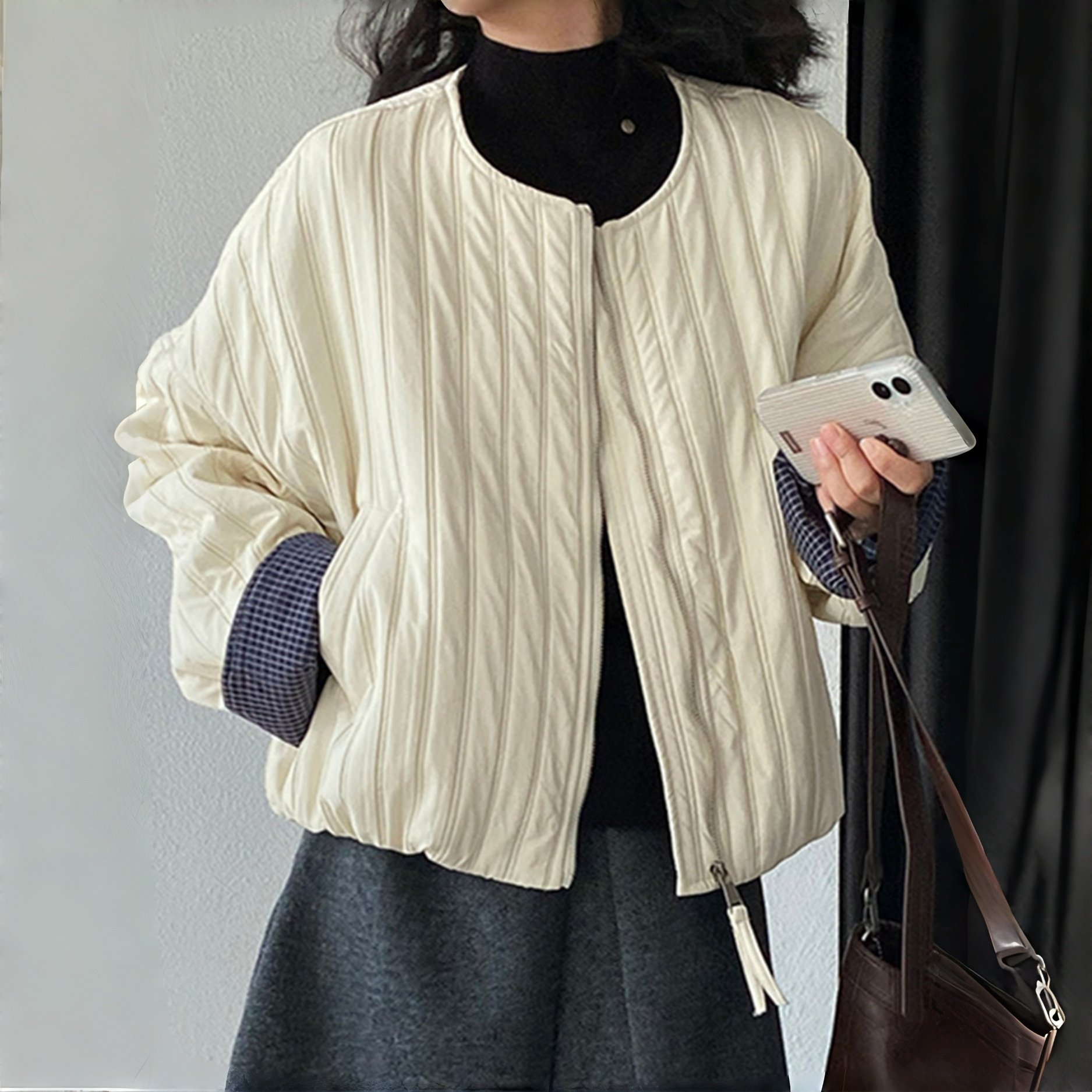 素衣彼时3691秋冬女士棉服纸样轻薄撞色宽松短款休闲风女外套样板,淘宝优惠券,粉丝福利购,淘宝优惠卷