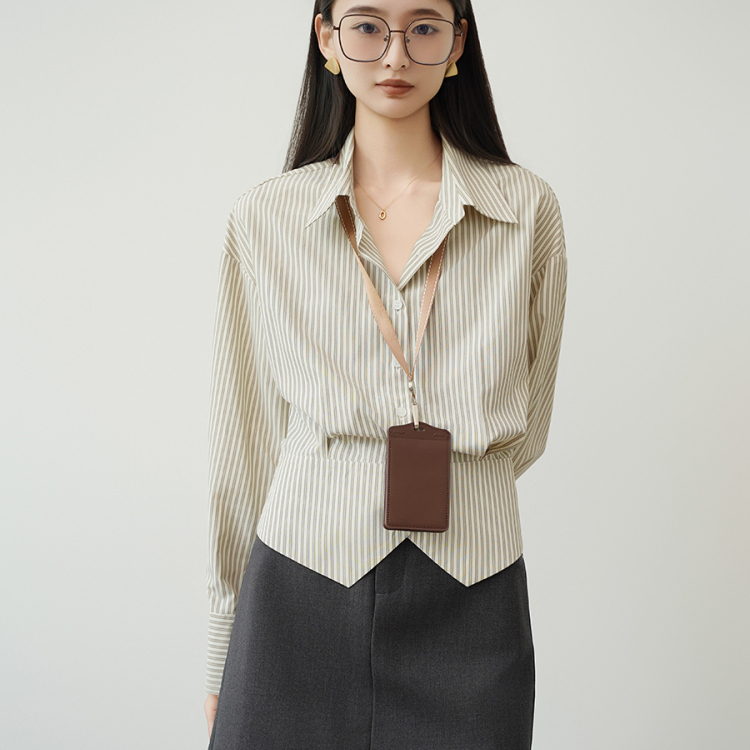 素衣彼时3618收腰条纹女衬衫纸样春夏职业通勤开叉设计感上衣样板 - 图2