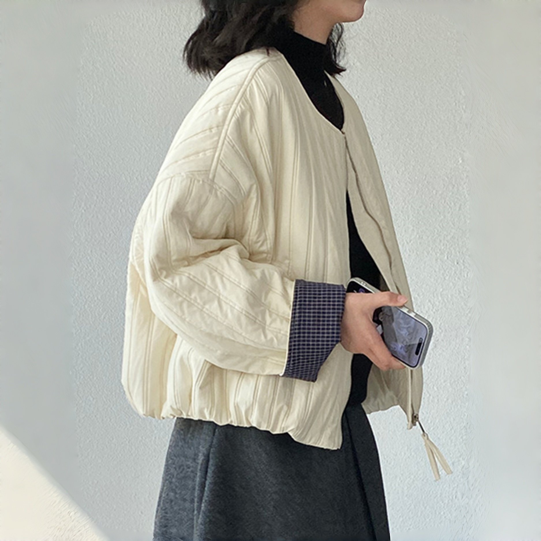 素衣彼时3691秋冬女士棉服纸样轻薄撞色宽松短款休闲风女外套样板,淘宝优惠券,粉丝福利购,淘宝优惠卷