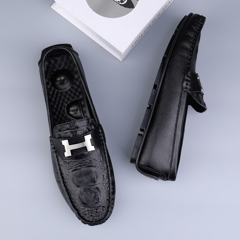 休闲皮鞋男鞋春秋季2025款透气真皮一脚蹬鞋子男豆豆鞋驾车懒人鞋,淘宝优惠券,粉丝福利购,淘宝优惠卷