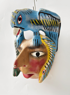 墨西哥手工雕刻动物人物面具传统工艺装饰摆件节日庆典特色礼物