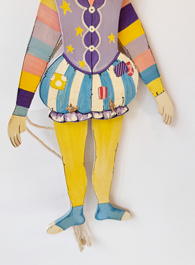 中古稀少小丑挂件木质手绘83年作者签绘艺术品收藏