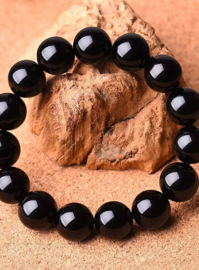 天然乌金黑曜石手链收藏级黑曜石手链纯天然黑耀石手串单圈手串