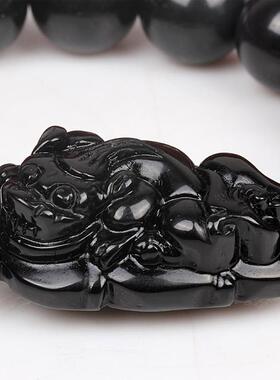 天然黑曜石一夜暴富貔貅手链