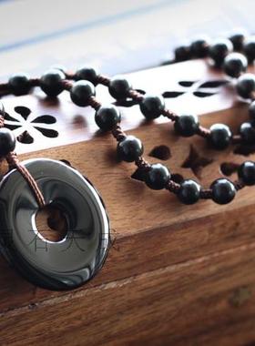 天然黑曜石平安扣吊坠