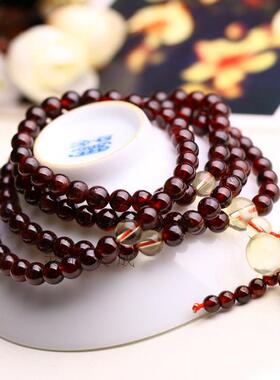 天然酒红石榴石葫芦多圈佛珠手链
