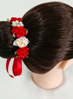 定制芭蕾头饰节日舞蹈表演花朵头花发带丸子头花苞头女孩日常发饰