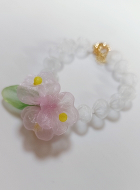 日系首饰系列欧根纱手作泡泡花手链可爱超仙小清新花朵手链