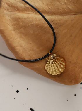 欧美贝壳海洋风度假黑绳颈链