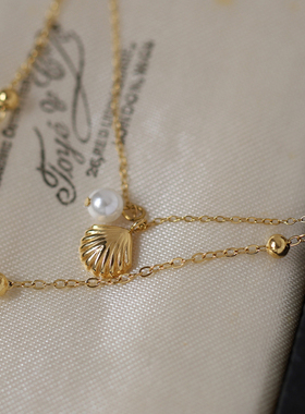 包邮！度假风双层贝壳海星锁骨链叠戴项链  0.01KG