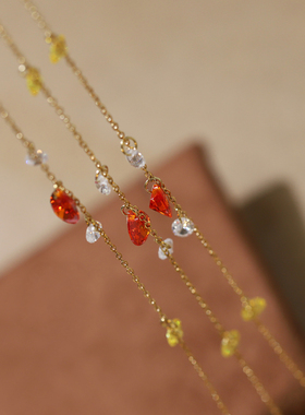 仙女风~轻奢小巧调色盘水滴彩宝项链锁骨链钛钢镀18K金