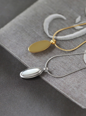 中古南法假日风贝壳椭圆玉镜锁骨链