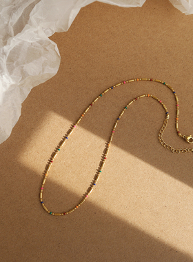 包邮！231#自留款~钛钢镀18K金 滴油彩虹项链波西米亚项链 0.01KG