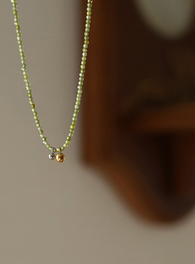 简约金银撞色橄榄绿手工锆石项链