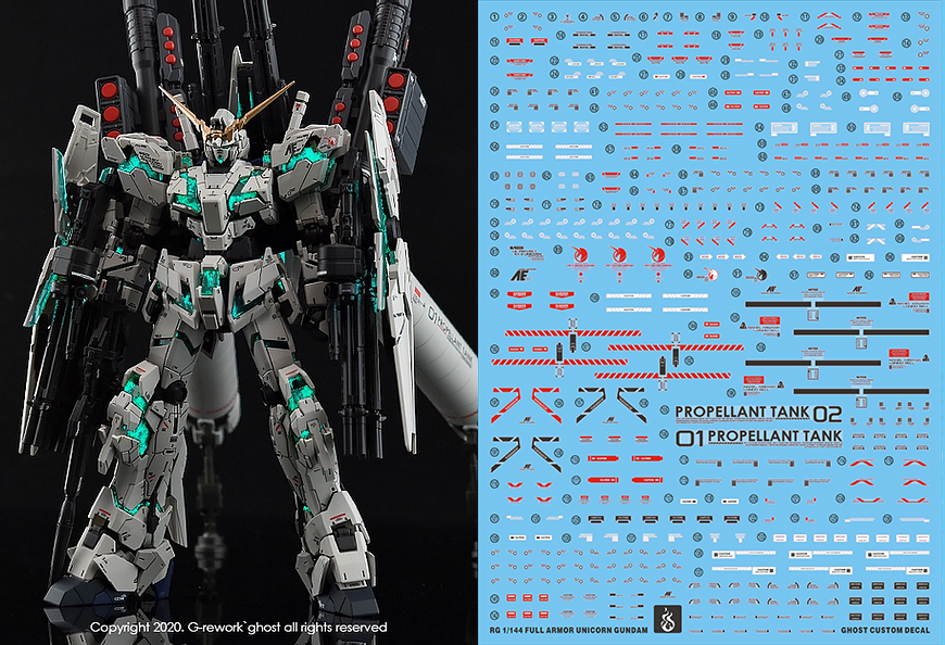 包邮 炎水贴 GHOST版 RG 1/144 全装备独角兽 独角兽 荧光 水贴 - 图0