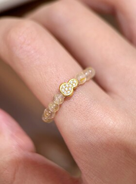 s925纯银天然金发晶葫芦铜钱戒指女轻奢小众设计高级感钱币指环