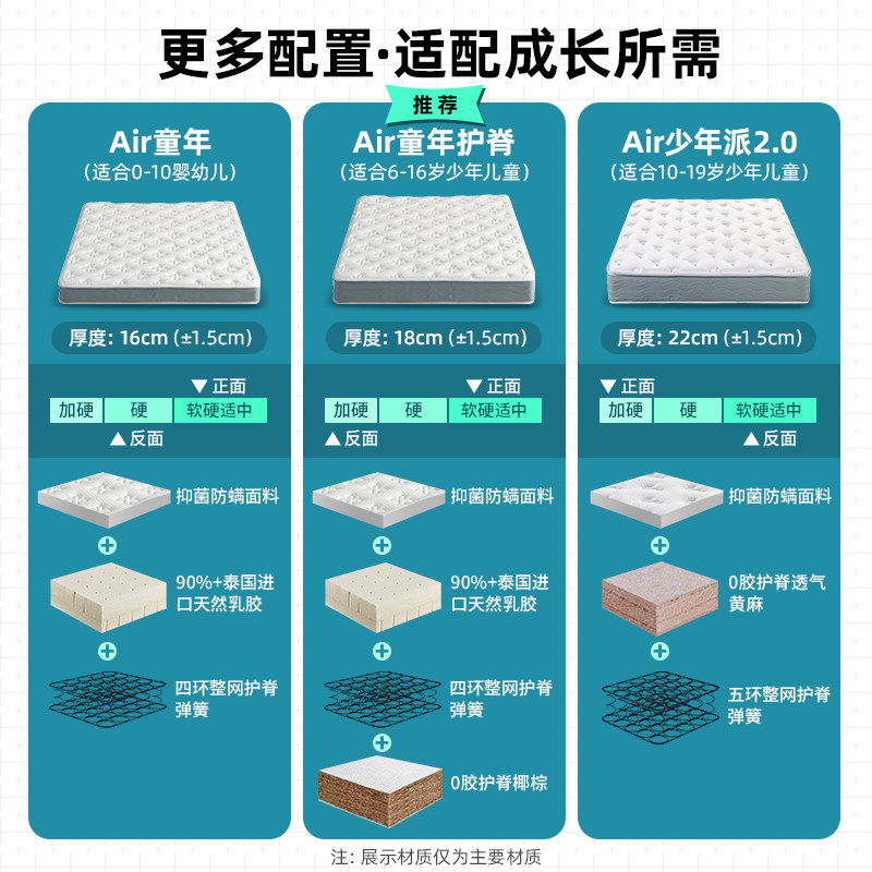 雅兰Air儿童床垫天然椰棕护脊乳胶席梦思青少年黄麻硬垫环保透气,淘宝优惠券,粉丝福利购,淘宝优惠卷