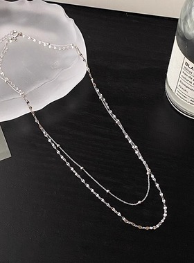 925纯银双层叠带项链女款轻奢小众精致2025新款锁骨链简约高级感
