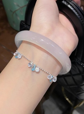 薄荷曼波蓝色纯银手链女生轻奢小众高级感精致2024年新款叠戴手饰