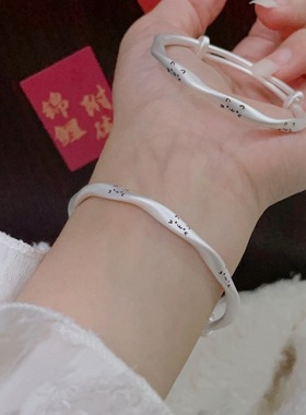 莫比乌斯环猫咪银色手镯女小清新可爱百搭年轻款镯子2025年新款潮