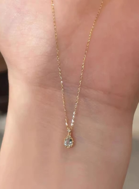 S925纯银海蓝宝水滴吊坠闪钻项链女2025新款高级感轻奢小众锁骨链