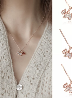 红色爱心小狗项链女款2025新款轻奢小众高级感贝母玛瑙桃心锁骨链