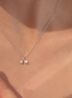 纯银樱桃项链女夏锁骨简约ins