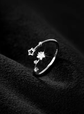 s925镶钻五角星戒指韩版夏季简约