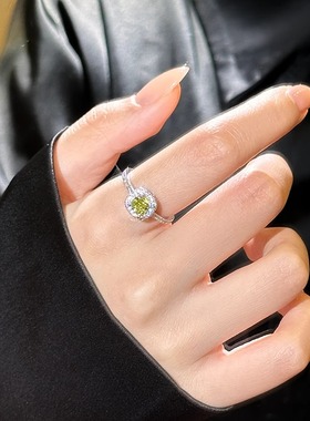 绿色方糖锆石戒指女小众设计时尚2025年新款轻奢高级感指环可调节