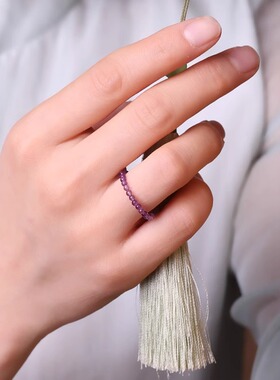 九紫离火极细乌拉圭紫水晶戒指女小众设计轻奢高级感紫色串珠指环