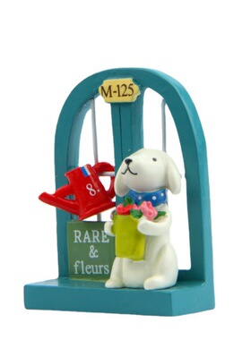 卡通创意立体树脂小狗鲜花水壶标牌园艺多肉花插插件居家装饰