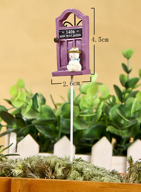 卡通创意立体树脂带帽子猫咪紫门园艺多肉花插插件居家装饰