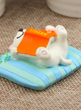 卡通创意立体树脂躺靠枕看书小狗园艺多肉花插插件居家装饰