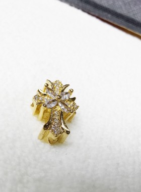 17*11.5mm高保色铜镀金镶钻锆石十字架多通孔隔珠水晶手串diy配件
