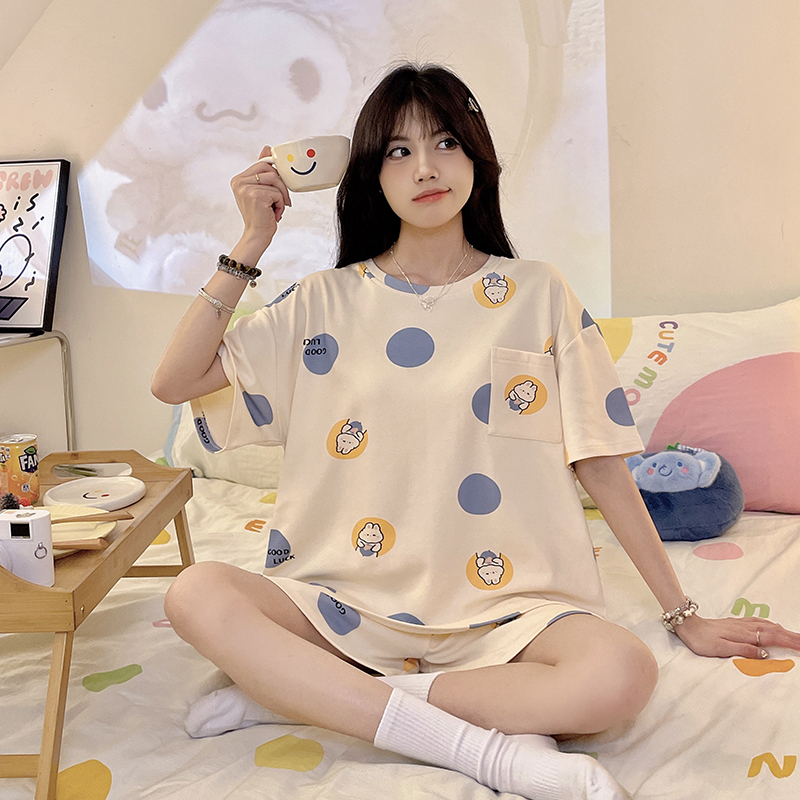 怡情猫睡衣女夏季新款纯棉短袖休闲可外穿学生大码薄款家居服套装_怡情猫睡衣家居服直销_女士内衣/男士内衣/家居服-第5张图片-提都小院
