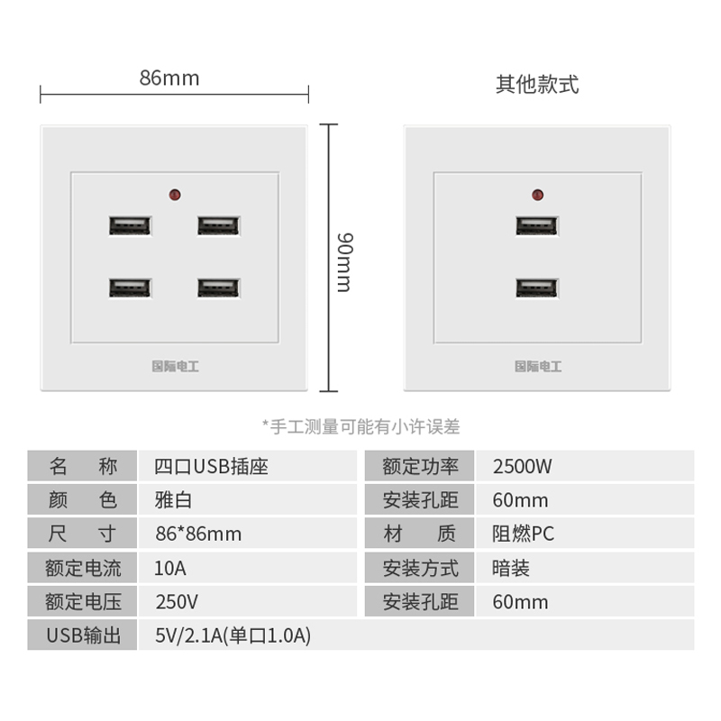 86型明暗装USB插座2二口4四口多孔充电快充家用220付工地36V转5V-图0