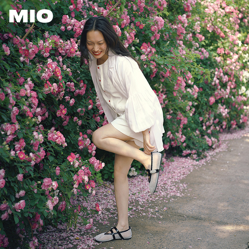 MIO米奥玛丽珍女2025秋季新款钻饰魔术贴一字带渔网鞋平底单鞋,淘宝优惠券,粉丝福利购,淘宝优惠卷
