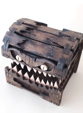 跨境宝箱怪手办骰子收纳积木盒子木质工艺品摆件怪物宝箱骰子盒