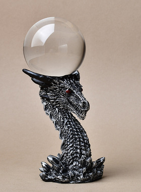 跨境黑龙摆件家居装饰品树脂西方红眼恶龙工艺品水晶球底座支架