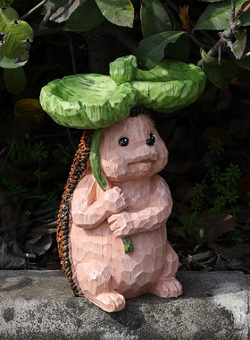 花园树脂装饰刺猬举树叶