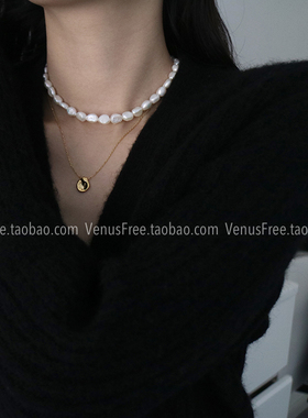 项链异形不规则圆牌金币叠搭ins