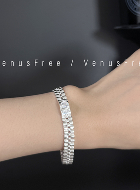 定制轻奢通体925纯银一颗闪钻宽表带韩国进口密链条手链日常冷淡