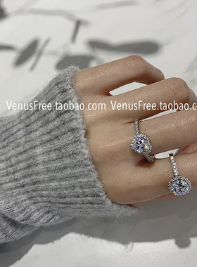 锆石纯银戒指爱心圆形克拉