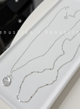 2选925纯银闪闪极细精致亮片裸链笑脸异形韩国圆牌锁骨链项链简约
