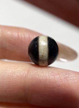 西亚百年镶蚀黑白一线药师玛瑙珠10.5mm 念珠手串手链diy配珠1574