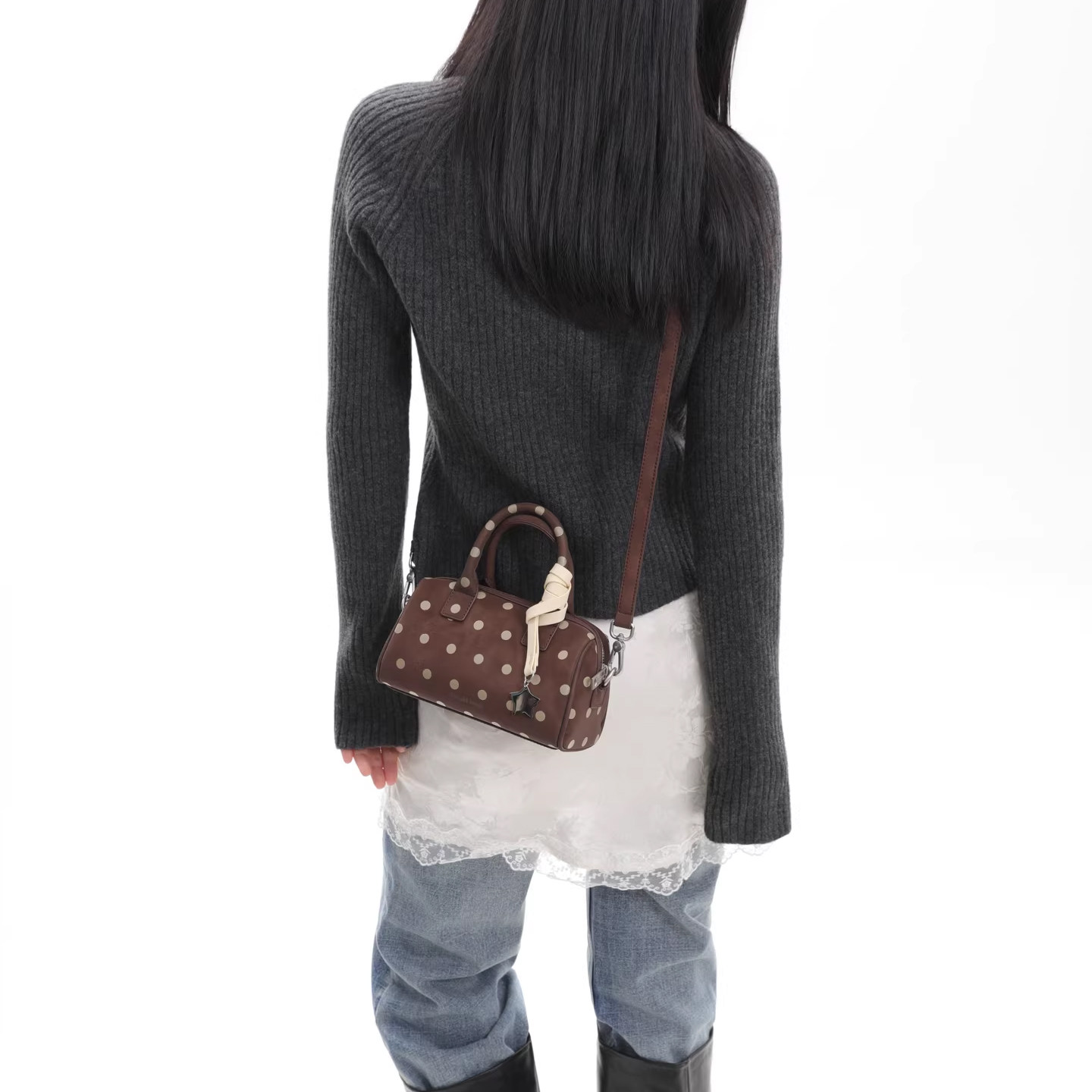 简着26SS 原创 帕米尼 星星挂饰棕色波点波士顿手拎包斜挎小包包,淘宝优惠券,粉丝福利购,淘宝优惠卷
